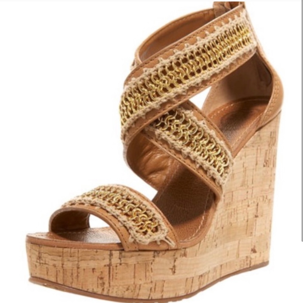 Tory Burch Lucian Leather Cork Wedges